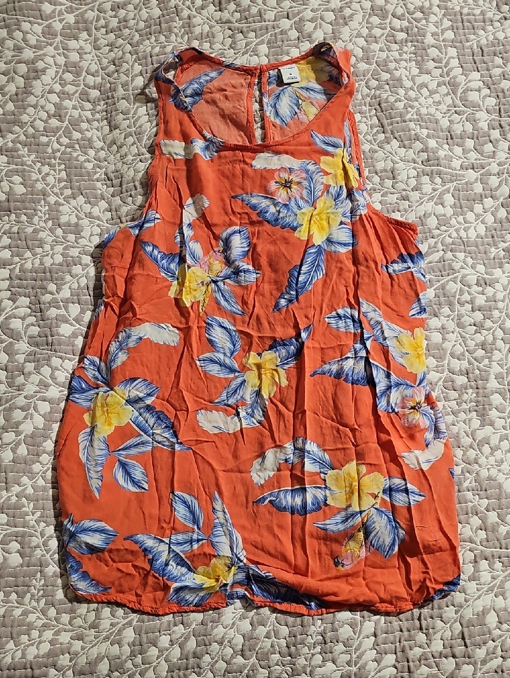 Old Navy Orange Floral Tank Top with Blue and Yellow Print